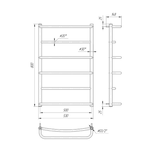 Водяна сушка для рушників Mario Практик Люкс  HP 800х530/500