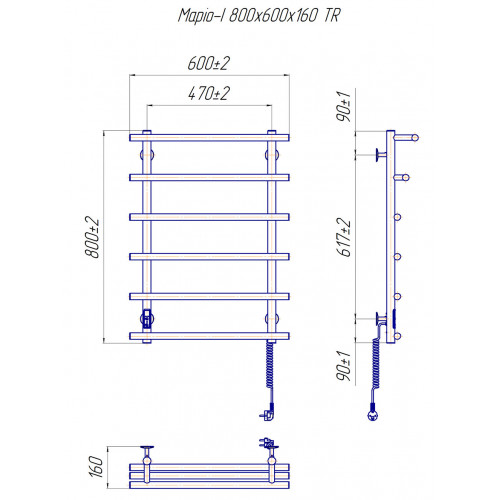 Електрична сушка для рушників Mario Лайт Маріо-I 800х630/160 TR К