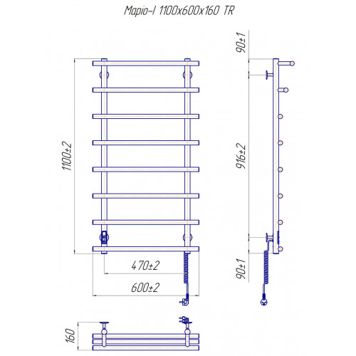 Електрична сушка для рушників Mario Лайт Маріо-I 1100х630/160 TR К