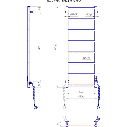Електрична сушка для рушників Mario Лайт Класік F HP-I 1090х430/75 TR К
