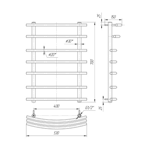 Водяна сушка для рушників Mario Практик Маріо 700х530/400