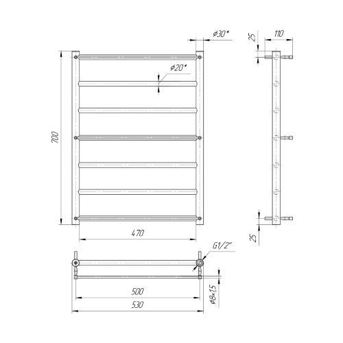 Водяна сушка для рушників Mario Практик Одісей 700х530/500
