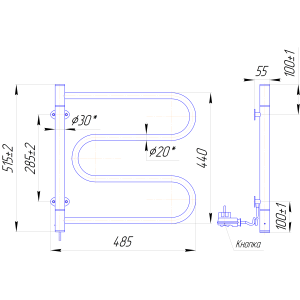 Електрична сушка для рушників Mario Поворотна Ласо-I 515х485/55