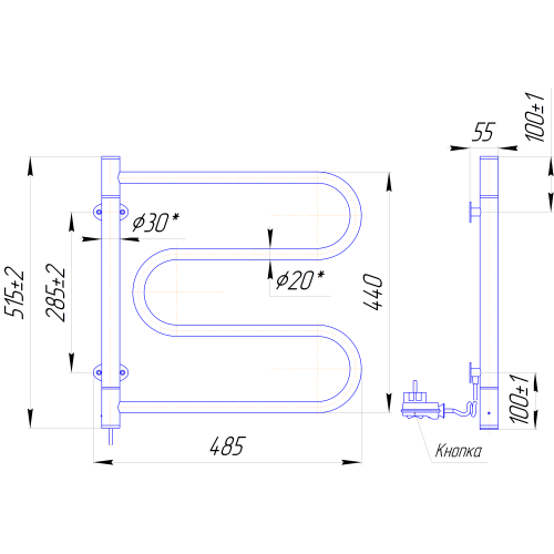 Электрический полотенцесушитель Mario Поворотный Лассо-І 515х485/55 