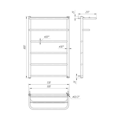Водяна сушка для рушників Mario Практик Hotel 800х530/500 Водяна сушка для рушників Mario Практик Hotel 800х530/500
