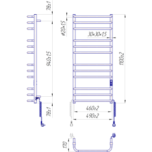 Електрична сушка для рушників Mario Преміум Стандарт-I 1100х500/170 TR K