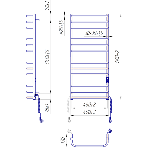 Електрична сушка для рушників Mario Преміум Стандарт-I 1100х500/170 TR K