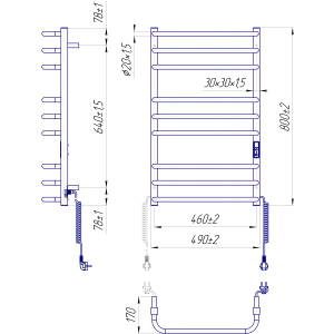 Электрический полотенцесушитель Mario Премиум Стандарт-І 800х500/170 TR K Электрический полотенцесушитель Mario Премиум Стандарт-І 800х500/170 TR K