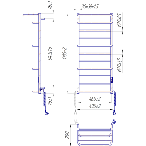 Електрична сушка для рушників Mario Преміум Люксор-I 1100х500/290 TR K