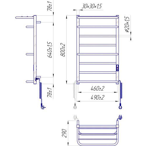 Електрична сушка для рушників Mario Преміум Люксор-I 800х500/290 TR K