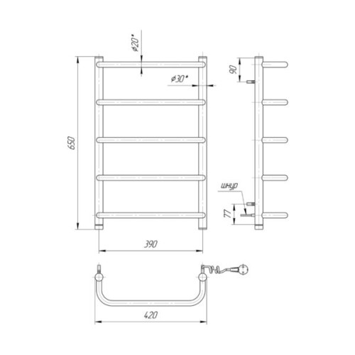 Электрический полотенцесушитель Mario Лайт Стандарт НР-І 650х430/150 TR К