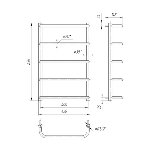 Водяна сушка для рушників Mario Практик Стандарт HP 650х430/400