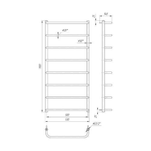 Водяна сушка для рушників Mario Практик Стандарт HP 1100х530/500