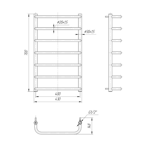 Водяна сушка для рушників Mario Практик Стандарт 700х430/400