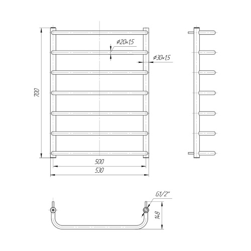 Водяна сушка для рушників Mario Практик Стандарт 700х530/500
