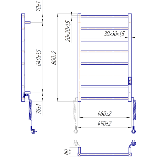 Електрична сушка для рушників Mario Преміум Токіо-І 800х500/80 TR K Електрична сушка для рушників Mario Преміум Токіо-І 800х500/80 TR K