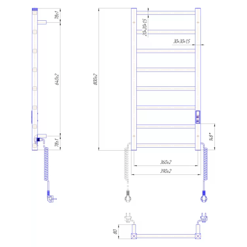 Електрична сушка для рушників Mario Преміум Токіо-І 800х400/80 TR K