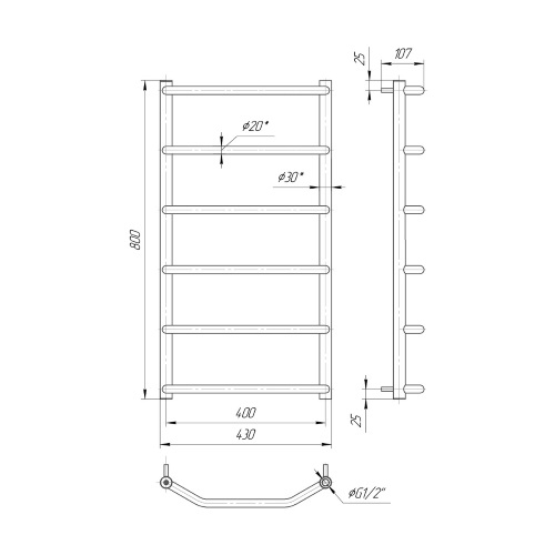 Водяна сушка для рушників Mario Практик Трапеція HP 800х430/400