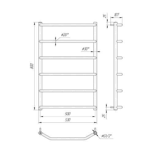 Водяна сушка для рушників Mario Практик Трапеція HP 800х530/500