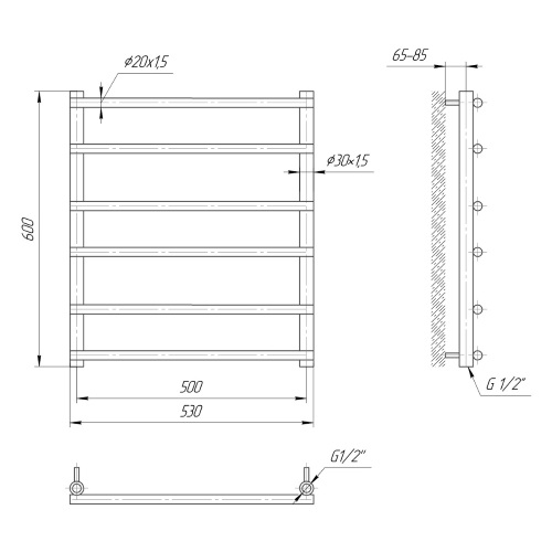Водяна сушка для рушників Mario Класика Турін 600х530/500