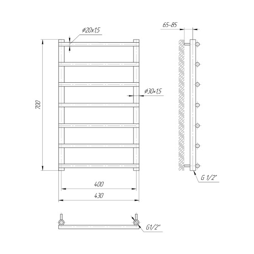 Водяна сушка для рушників Mario Класика Турін 700х430/400