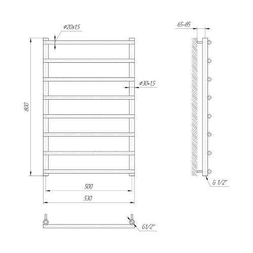 Водяна сушка для рушників Mario Класика Турін 800х530/500