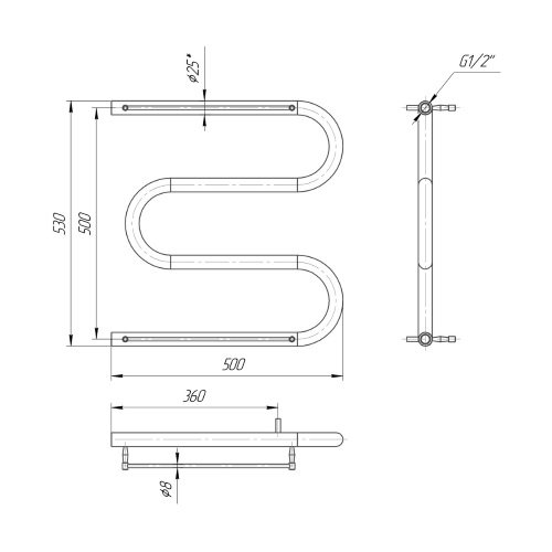 Водяна сушка для рушників Mario Класика Змійка 25 525х500/500 з полицею