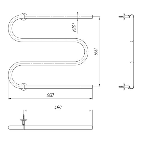 Водяна сушка для рушників Mario Класика Змійка 25 525х600/500