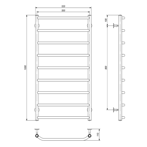 Водяна рушникосушарка Deffi Трапеція П9 500x1000 В бічне підключення
