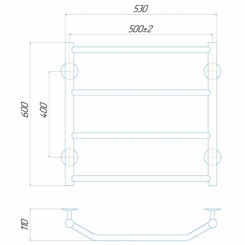 Водяна рушникосушарка Deffi Трапеція П6 500x600 В бічне підключення