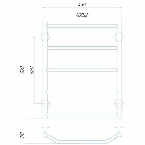 Водяна рушникосушарка Deffi Трапеція П5 400x700 В бічне підключення