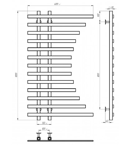 Водяна сушка для рушників Deffi Gratsiya П13 GR 100.60.13 креслення