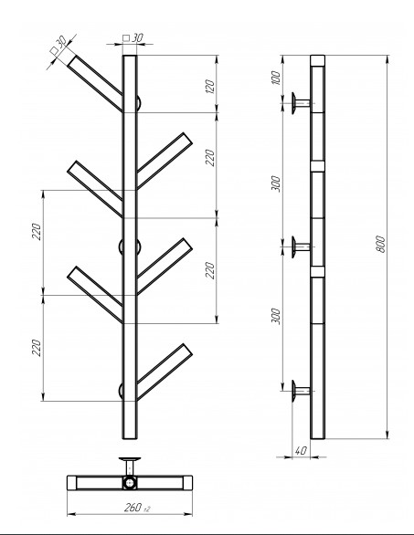 Электрический полотенцесушитель Deffi Kir KR 80.6 W white чертеж