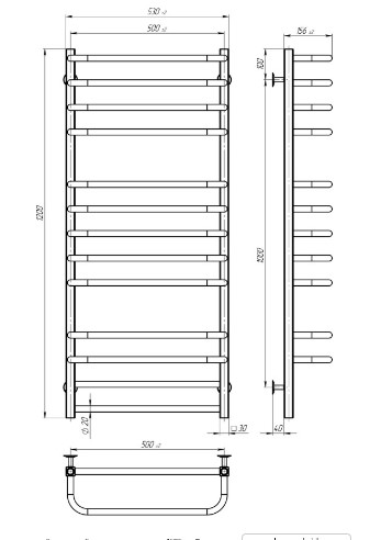 Водяна сушка для рушників Deffi Lux П13 LS 120.50.13 креслення