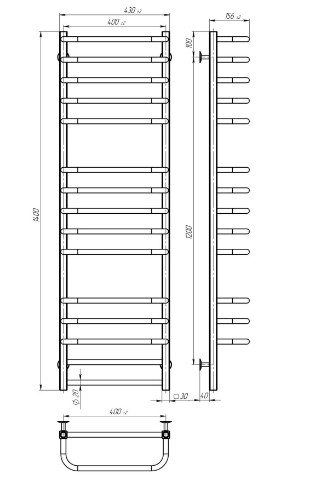 Водяна сушка для рушників Deffi Lux П15 LS 140.40.15 знизу креслення