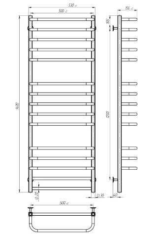 Водяна сушка для рушників Deffi Lux П15 знизу LS 140.50.15 креслення
