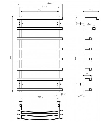 Електрична сушка для рушників Deffi Lotos П8 LPt 100.50.8 EL хром зліва креслення