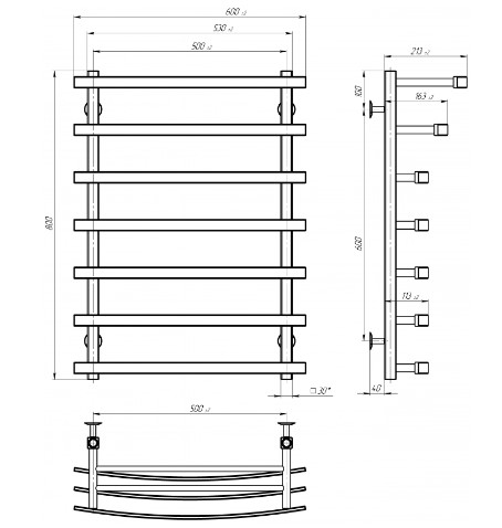 Електрична сушка для рушників Deffi Lotos П7 LPt 80.50.7 EL W white зліва креслення