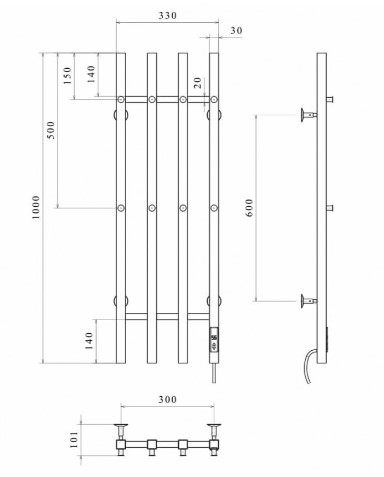 Водяна рушникосушарка Deffi Split знизу креслення