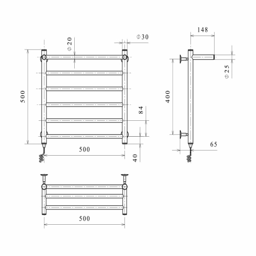 Електрична сушка для рушників Deffi Терма П6 праворуч Ті 50.50.6 ER креслення