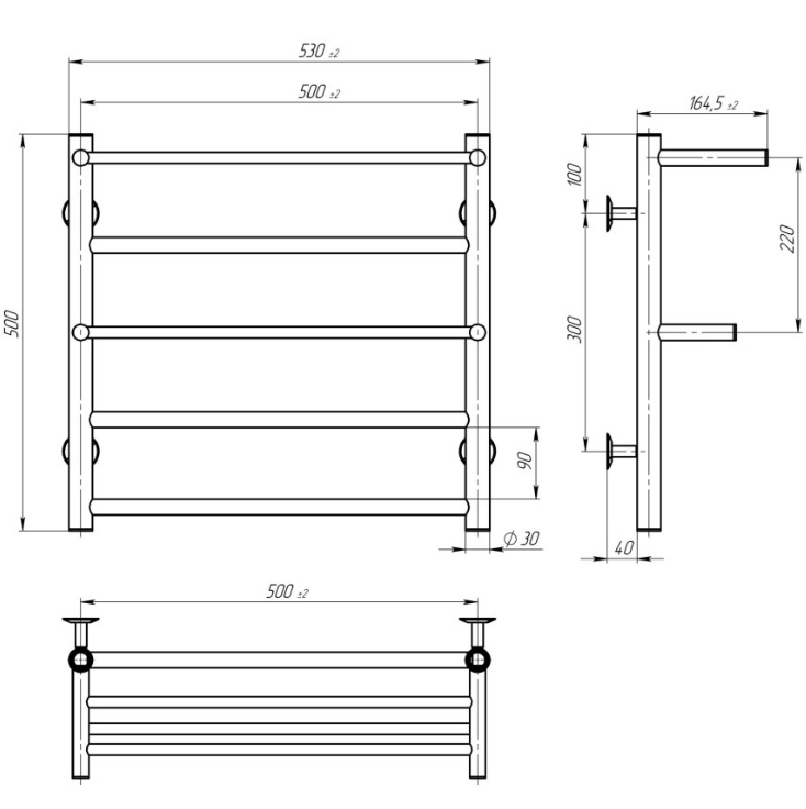 Електрична сушка для рушників Deffi Терма Плюс праворуч ТеP 50.50.6 ER креслення