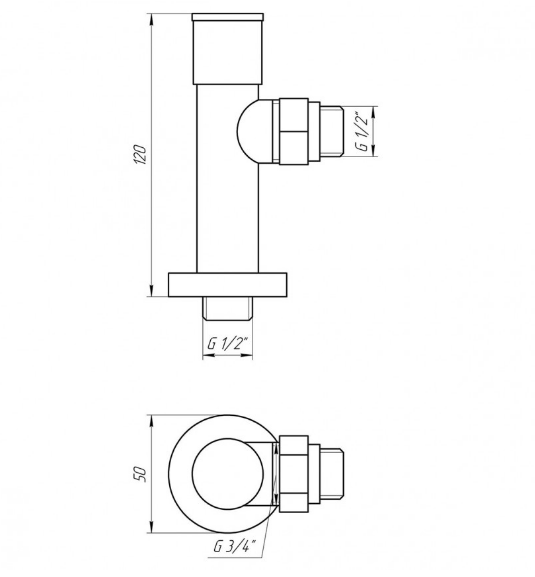 Кран кутовий Deffi вентильний з американкою SOLOMON.CHROM.7777.LUX креслення
