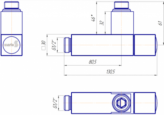 Кран кутовий Mario з квадратним корпусом 4.0.0201.56.P креслення