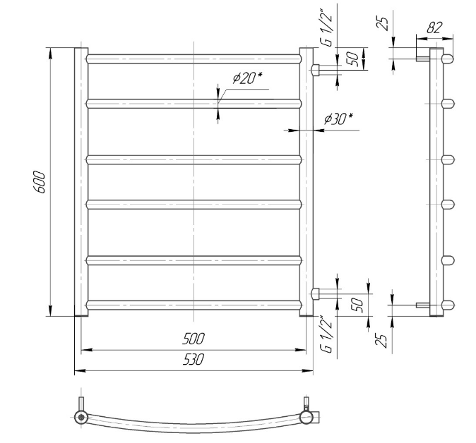 Водяна рушникосушарка Mario Класика Класік Б/П 1/2