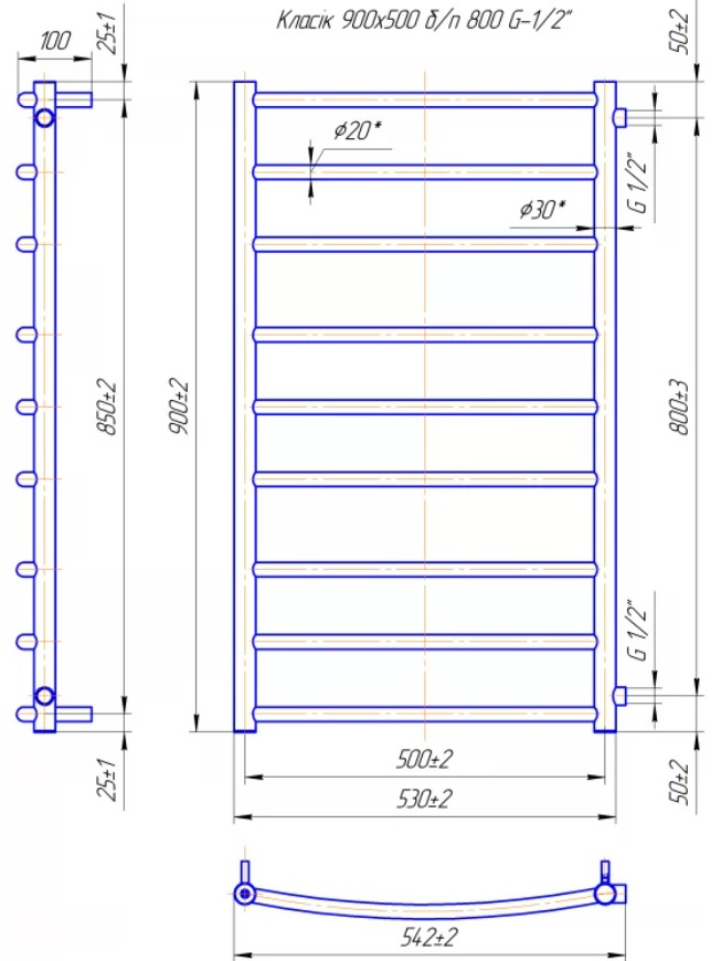Водяна рушникосушарка Mario Класика Класік Б/П 1/2