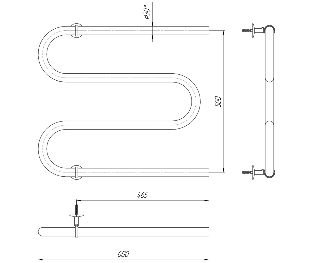 Водяна рушникосушарка Mario 1.1.3101.05.P креслення